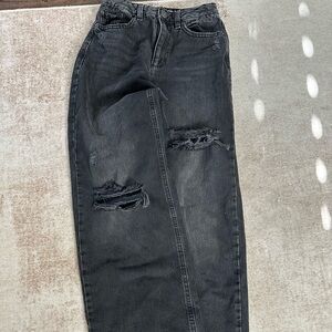 Garage Black Distressed Wide Leg Jeans
